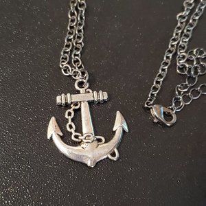 20" Gunmetal Anchor Pendant Necklace Handmade Cute